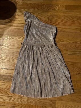 Express One-Shoulder Pleated Metallic Dress - Silver